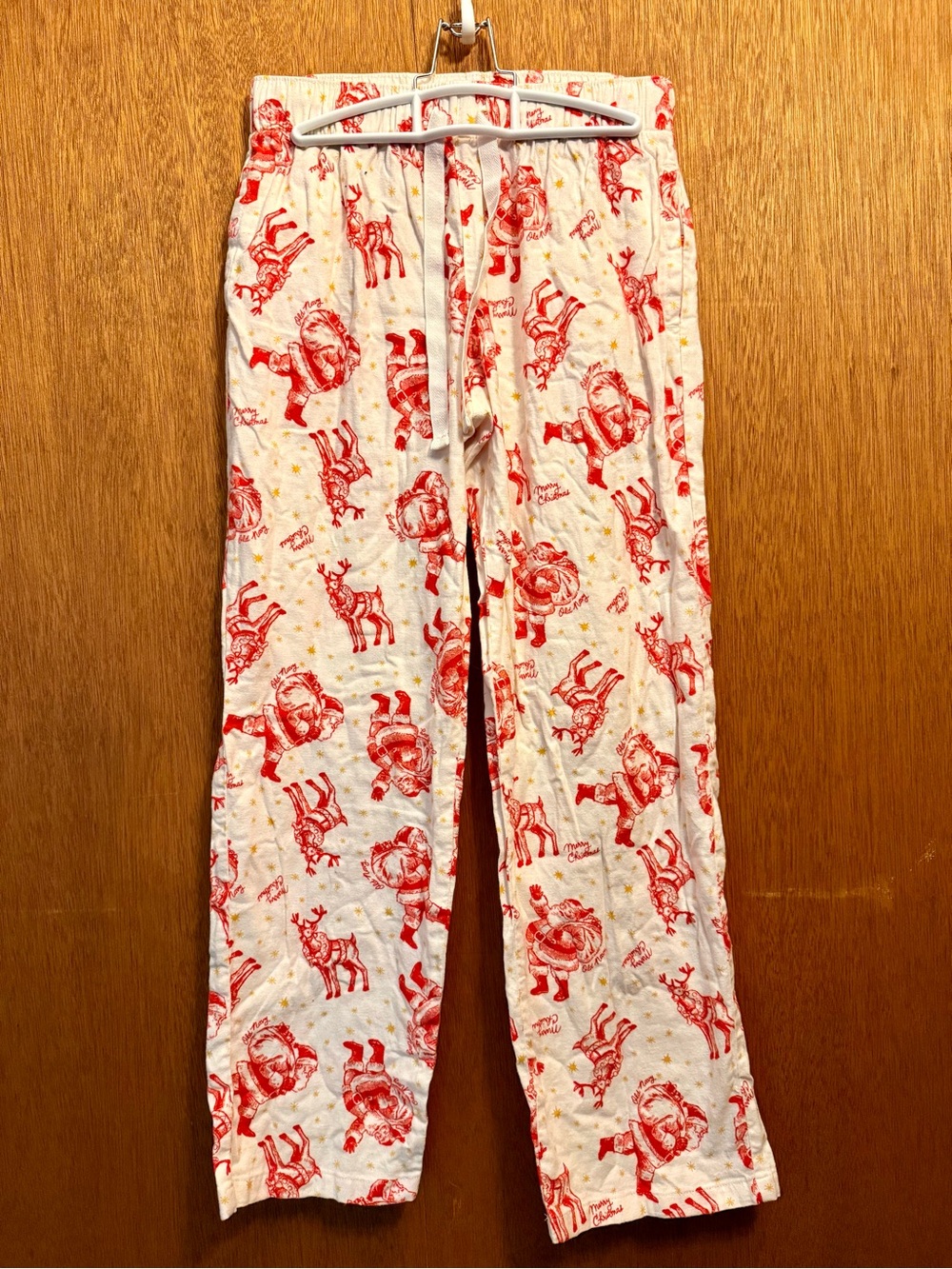 Old Navy XS Santa Reindeer Holiday Flannel Pajama Pants Cream Red